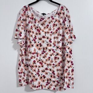 Talbots Woman Floral Top Size 3X Plus White Pink Cottage Core Blouse Feminine
